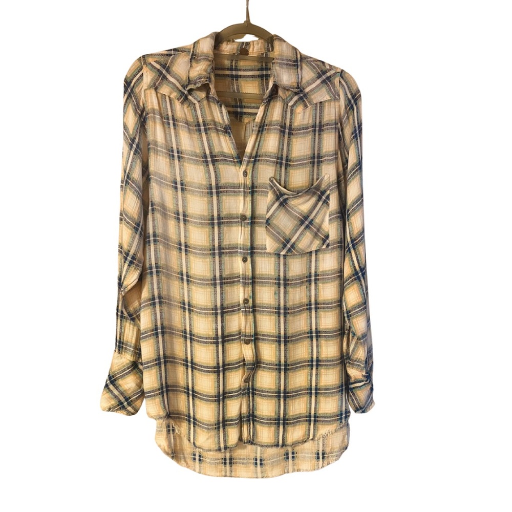 Free People Grunge Gauze & Raw Hem Plaid Button Down Shirt for Women